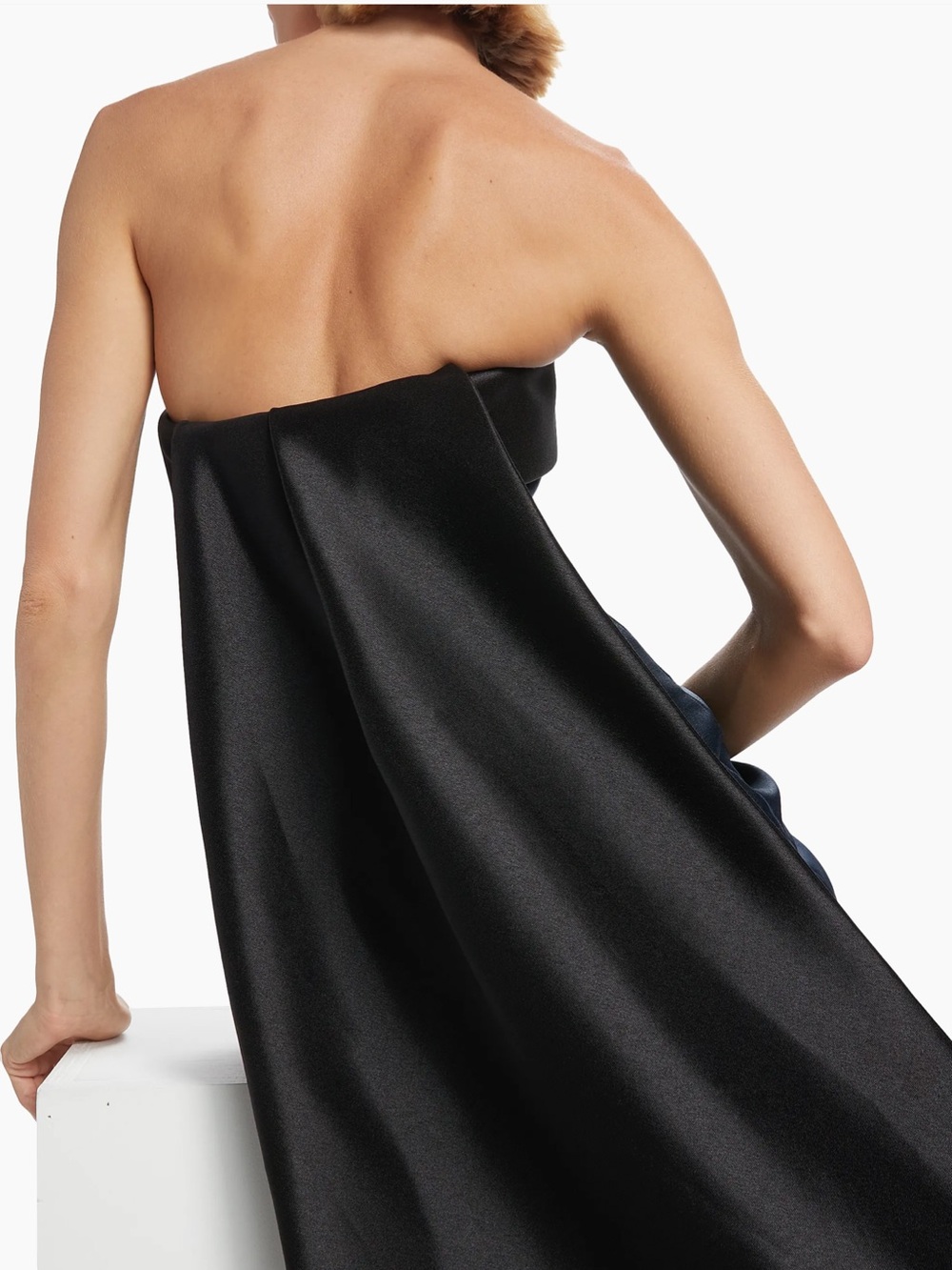 Amsale Mikado Satin Strapless Navy High-Low Tea-Length Evening Dress - Picture 7 of 7